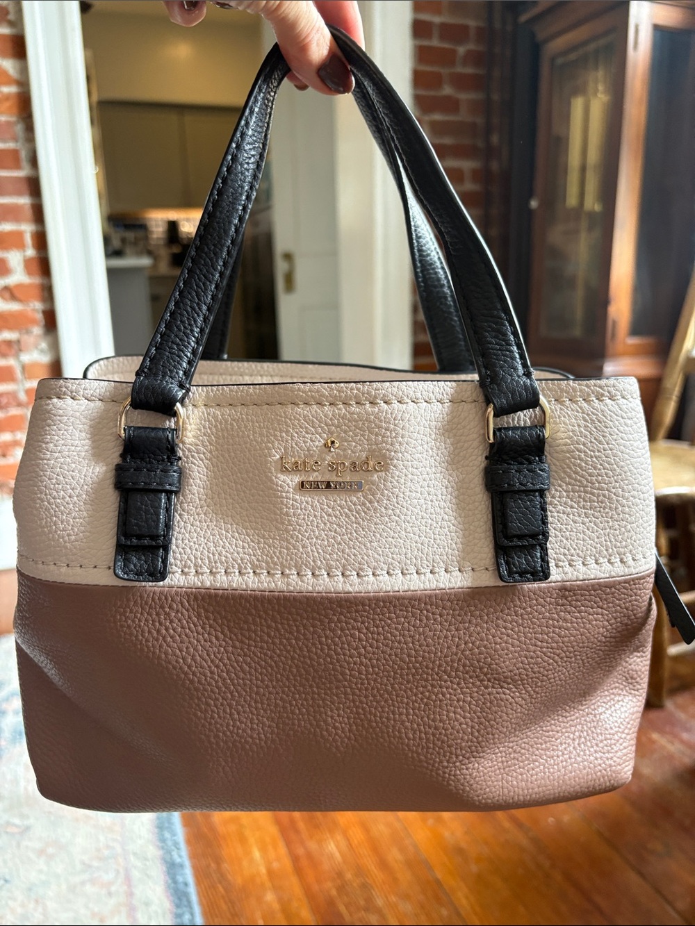 kate spade Two-Tone Pebbled Leather Shoulder Bag in Pink, Brown and Black